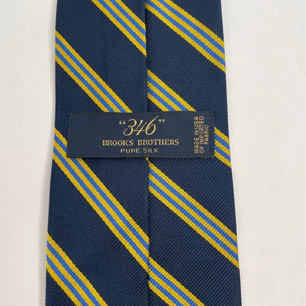 Brooks Brothers‎ 246 Silk Tie Blue Yellow Stripe Classic 3.25